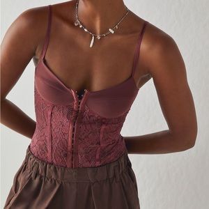 Free people Night Rhythm Lace Bodysuit Size M in Cinnamon Rose